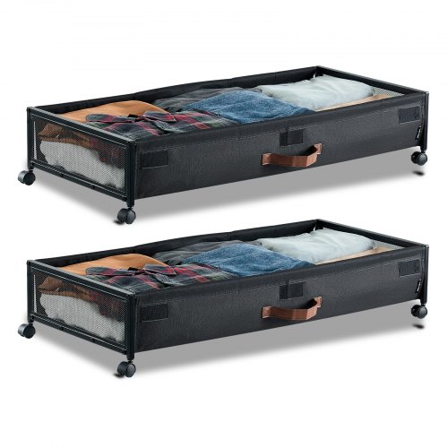 VEVOR Unterbettkommode Unterbettaufbewahrungstasche aus Oxford-Gewebe 2 Stk. rollbar (915 x 460 x 185 mm) Unterbettbehälter mit transparentem Deckel,