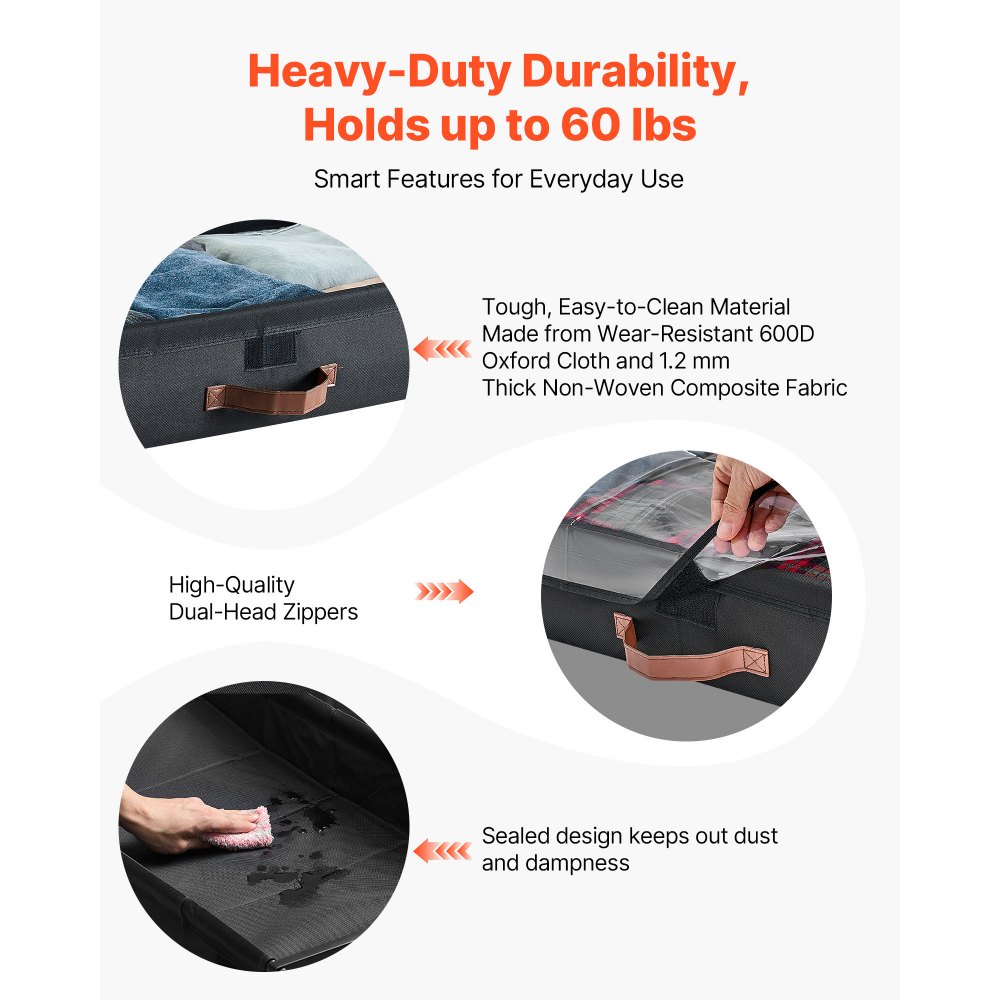 VEVOR Unterbettkommode Unterbettaufbewahrungstasche aus Oxford-Gewebe 2 Stk. rollbar (915 x 460 x 185 mm) Unterbettbehälter mit transparentem Deckel, mobile Aufbewahrungsbox für Kleidung Schuhe