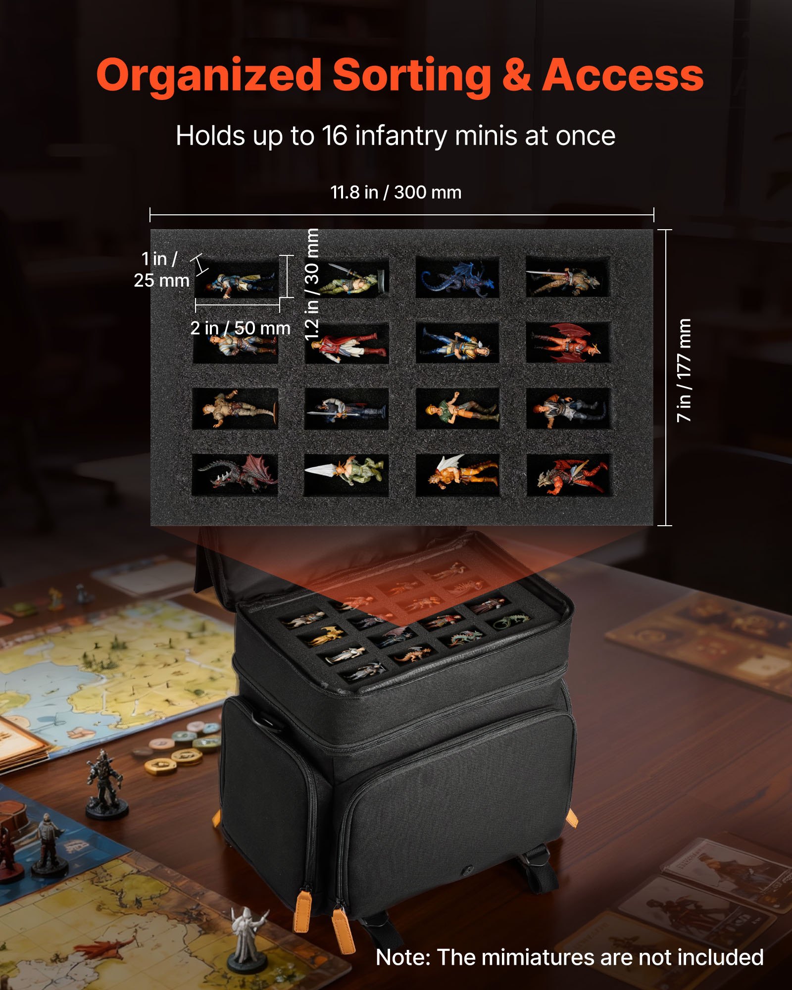 VEVOR Miniatur-Aufbewahrungstasche, passend für 16 Infanterie-Minis, Transporttasche mit Griff & verstellbarem Schultergurt, 1 Schaumstoffschicht für großes Stauvolumen (Minis nicht enthalten)