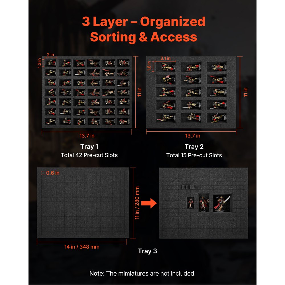 VEVOR Miniatur Aufbewahrungstasche, für Modelle im Maßstab 1:500-1:750, Transporttasche mit verstellbarem Schultergurt, 3 Schaumstoffschichten für großes Stauvolumen (Minis nicht enthalten)