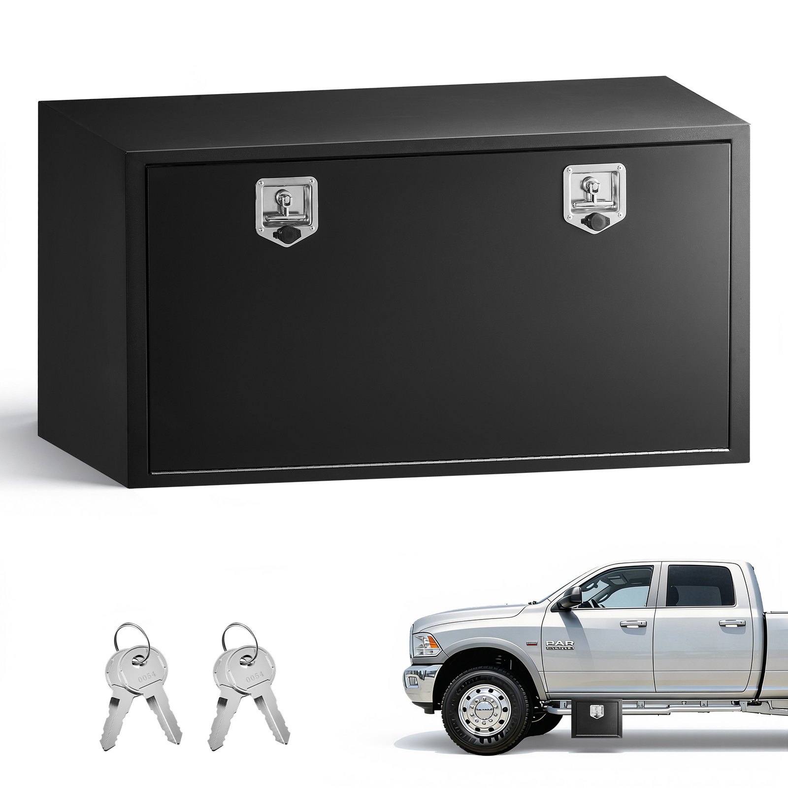 VEVOR Lkw Unterbaubox 1219 x 609 x 609 mm Unterflur Staukasten Kaltgewalzter Stahl Wasserdichter Werkzeugkasten mit T-Griff Schloss für Lkw Anhänger Transporter Werkzeugkiste Unterflurkasten Schwarz