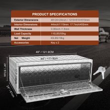 VEVOR Unterboden-Lkw-Box, 1219 x 610 x 610 mm Pickup-Aufbewahrungsbox, Aluminium-Werkzeugkasten mit Schloss & Schlüsseln, Wasserdichte Anhänger-Werkzeugkiste für Lkw, Transporter, Anhänger usw.