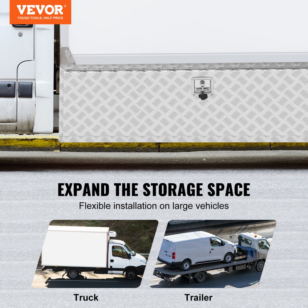 VEVOR Underfloor Truck Box, 1524 x 430 x 460 mm Pickup Storage Box, Aluminum Tool Box with Lock & Keys, Waterproof Trailer Tool Box for Trucks, Vans, Trailers etc.
