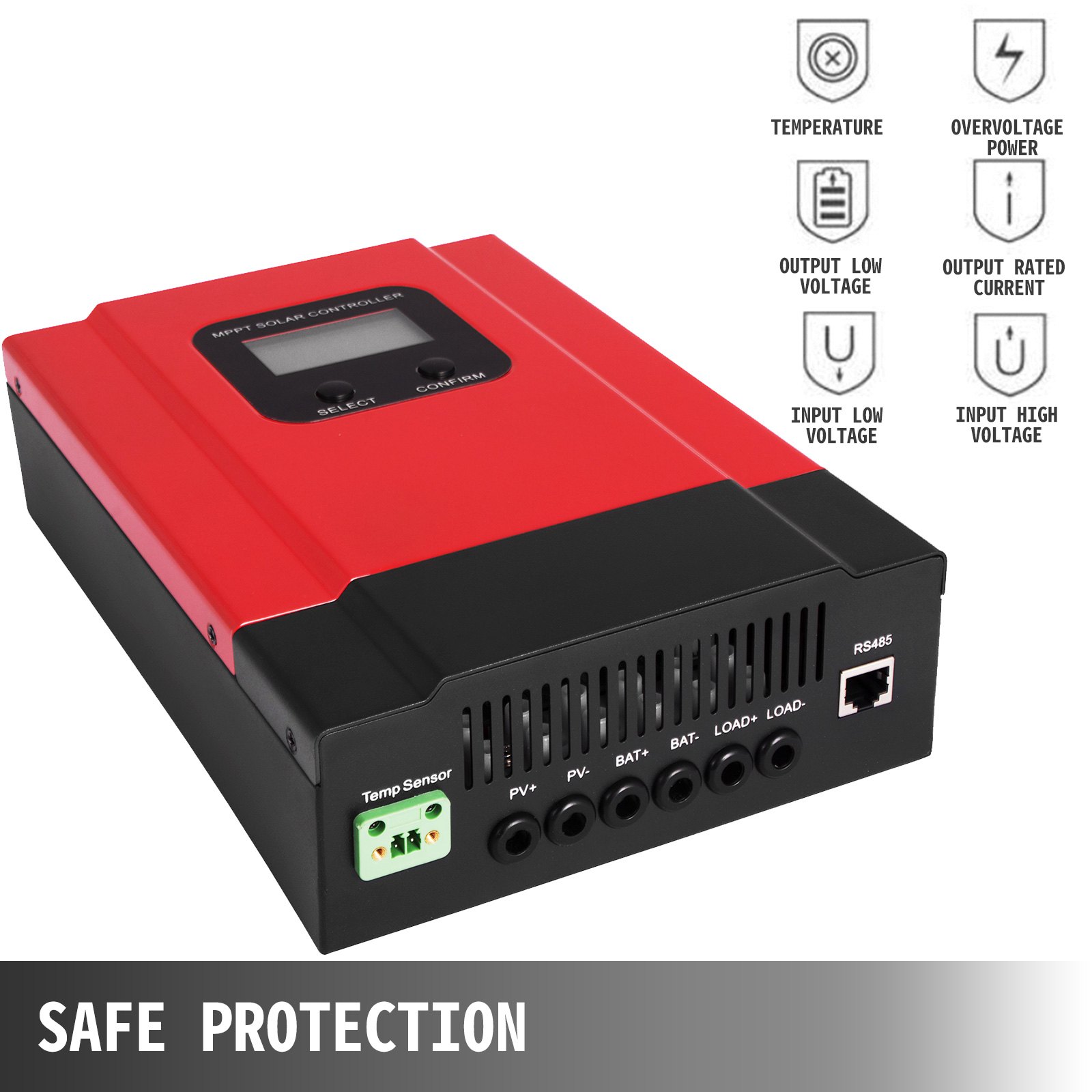 VEVOR MPPT Solarladeregler 40A Solarladeregler 12V~48V Rot und Schwarz LCD-Bildschirm Solarladegerät 12V 24V 36V 48V Systeme automatische