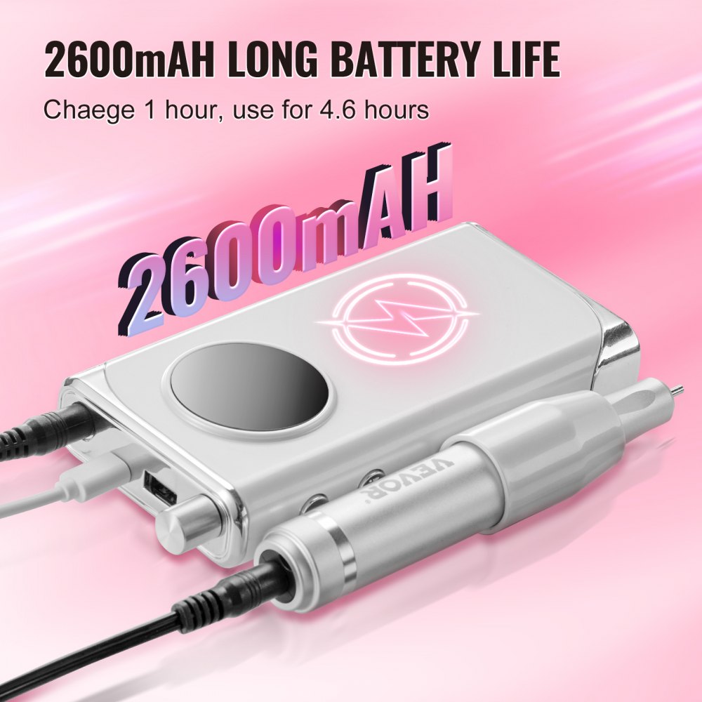 VEVOR Elektrischer Nagelbohrer, tragbarer E-Nagelfräser mit 40.000 U/min, Acryl-Gel-Schleifwerkzeug mit LCD-Display und 6 Bits und 50 Schleifbändern für Maniküre, Pediküre, Schnitzen und Polieren