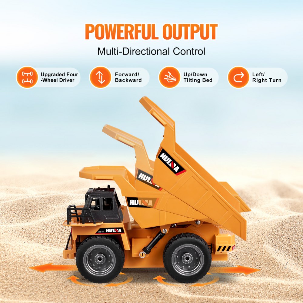VEVOR RC Dump Truck Toy, 9-Channel, 1:18 Scale, Remote Controlled Dump Truck, RC Construction Vehicle Truck Toy with Metal Cab and Lights, 2 Rechargeable Batteries for Toddlers, Boys and Girls Ages 8 and Up