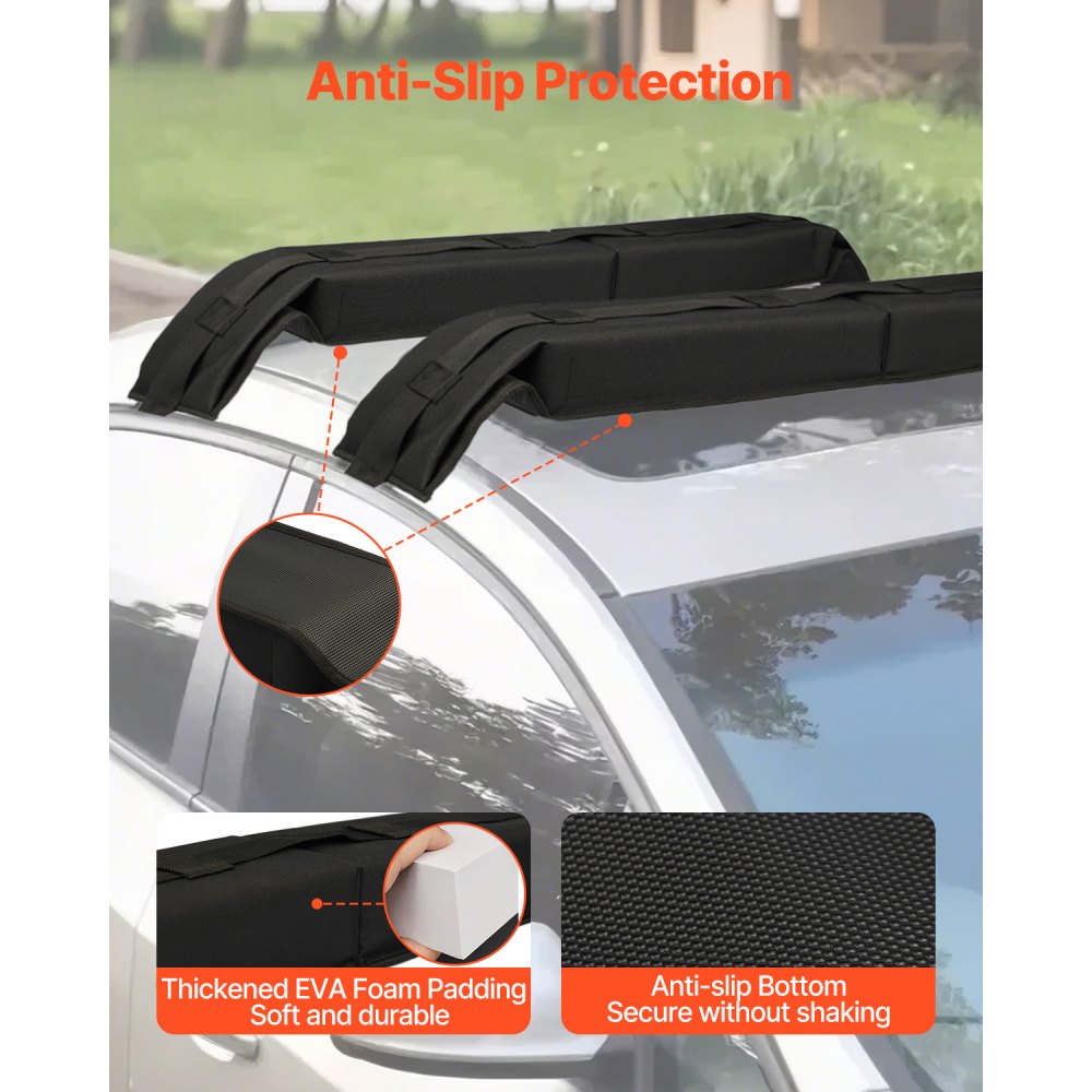 VEVOR Weiche Dachgepäckträgerpolster (76 cm) großes universelles Autodachgepäckträgerpolster, 80 kg belastbares Trägerpolster mit 4 Zurrgurten & tragbarer Aufbewahrungstasche für SUP-Kanu