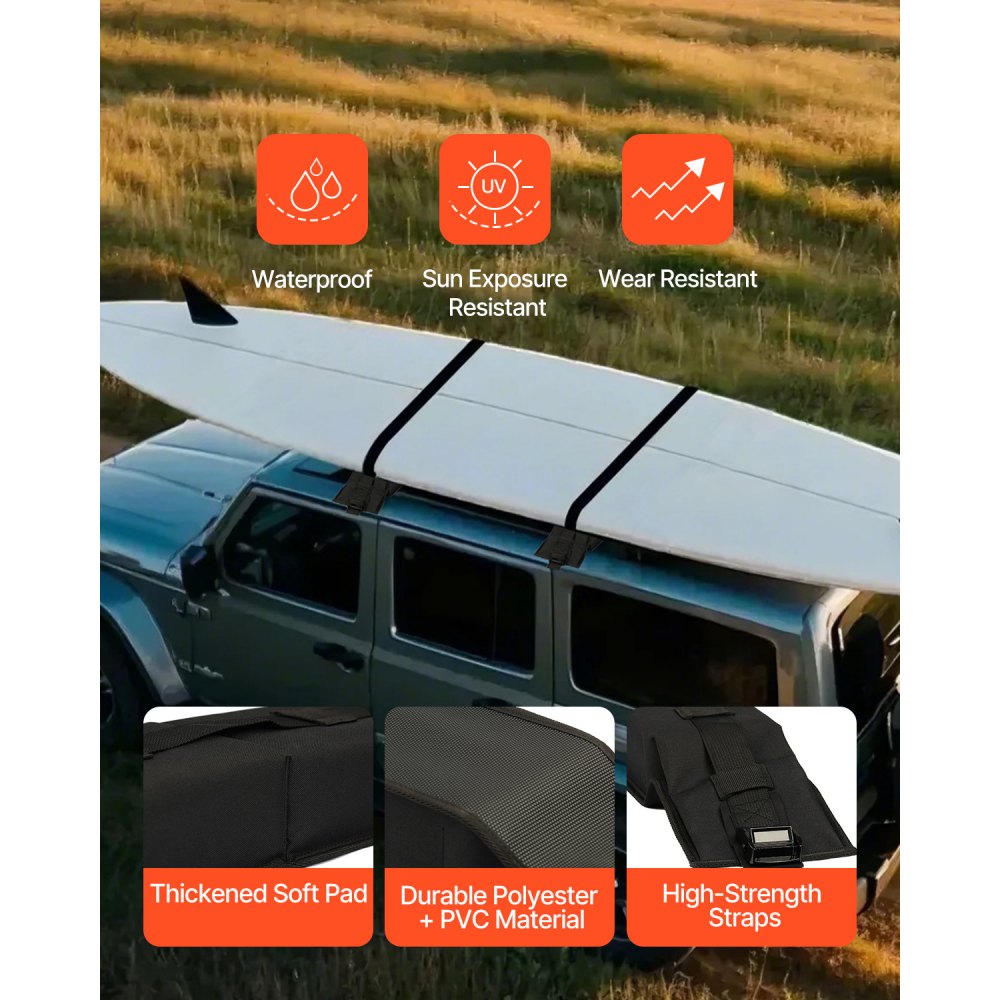 VEVOR Weiche Dachgepäckträgerpolster (76 cm) großes universelles Autodachgepäckträgerpolster, 80 kg belastbares Trägerpolster mit 4 Zurrgurten & tragbarer Aufbewahrungstasche für SUP-Kanu
