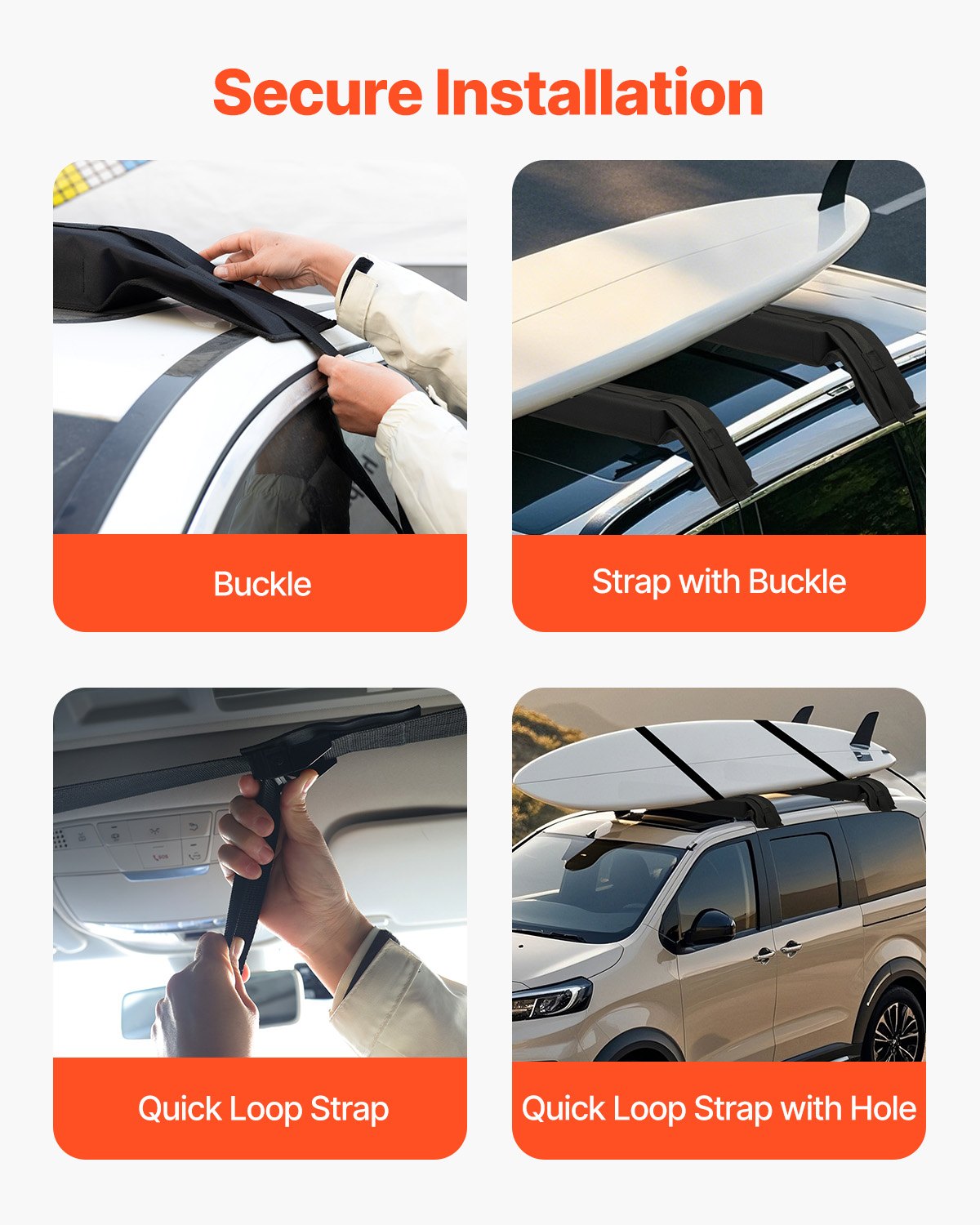 VEVOR Soft Roof Rack Pads (76 cm) Large Universal Car Roof Rack Pads, 80 kg Load Capacity Carrier Pads with 4 Tie-Down Straps & Portable Storage Bag for SUP Canoe