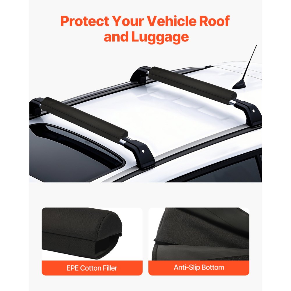 VEVOR soft roof rack pads (711 mm) Car roof rack pads for various crossbars with 40 kg load capacity, kayak carrier with 2 tension straps & Velcro fasteners for SUPs and canoes