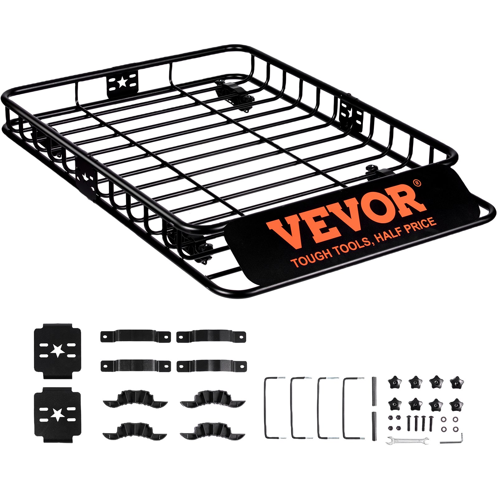 VEVOR Roof Rack Basket Car Roof Basket Universal 1175 x 915 x 114 mm, Roof Rack Tray 90 kg Load Capacity Roof Rail Carrier Cargo Luggage Tray Black for Camping, Barbecues, Car Trips etc.