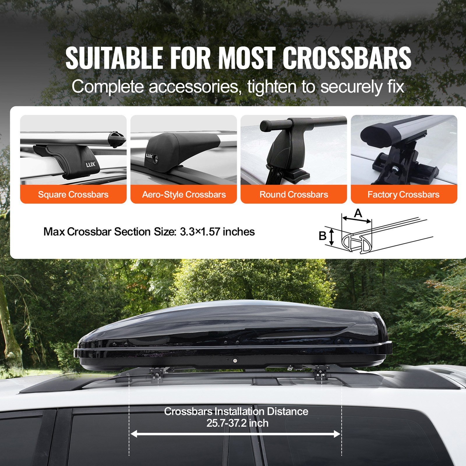 VEVOR Car Roof Box, Roof Luggage Box, Storage Box 370 L, ABS Hard Shell Roof Rack Storage Box with Double-Sided Opening and 2 Reinforced Straps, Luggage Storage Box for SUVs