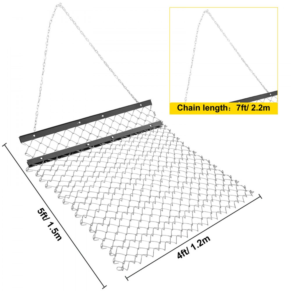 VEVOR Wiesenegge Stahl Wiesenschleppe 1,2x1,5m Feldegge Schleppe Vertikutierer Traktor 2,2m Kettenlänge Vertikutierer ideal zum Nivellieren von Boden für Schotterauffahrten Spielfelder Höfe usw.