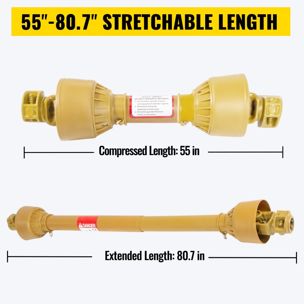 Vevor Traktor Gelenkwelle Zapfwell 140-205cm Kardanwelle Antriebswelle 6 Zähne