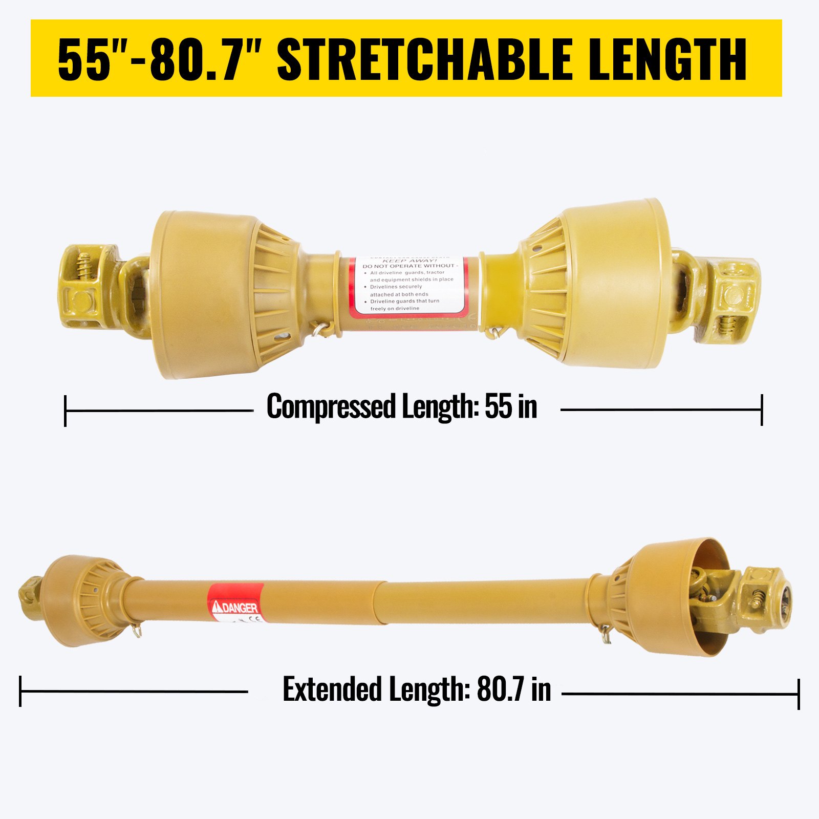 Vevor Traktor Gelenkwelle Zapfwell 140-205cm Kardanwelle Antriebswelle 6 Zähne