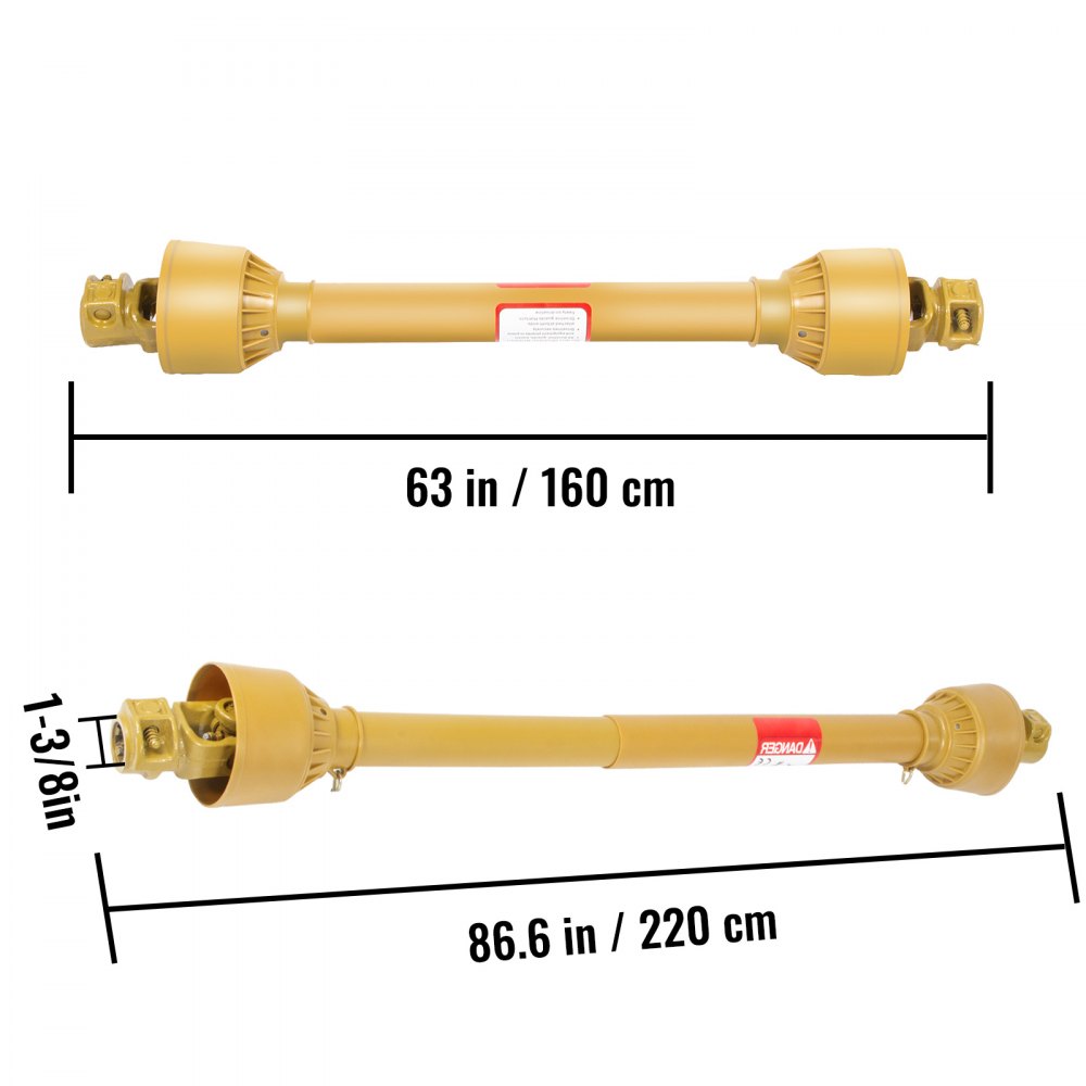 Vevor Traktor Gelenkwelle Zapfwelle Stahl Beidseitig 1-3/8"x6 Zähne 1600-2200mm