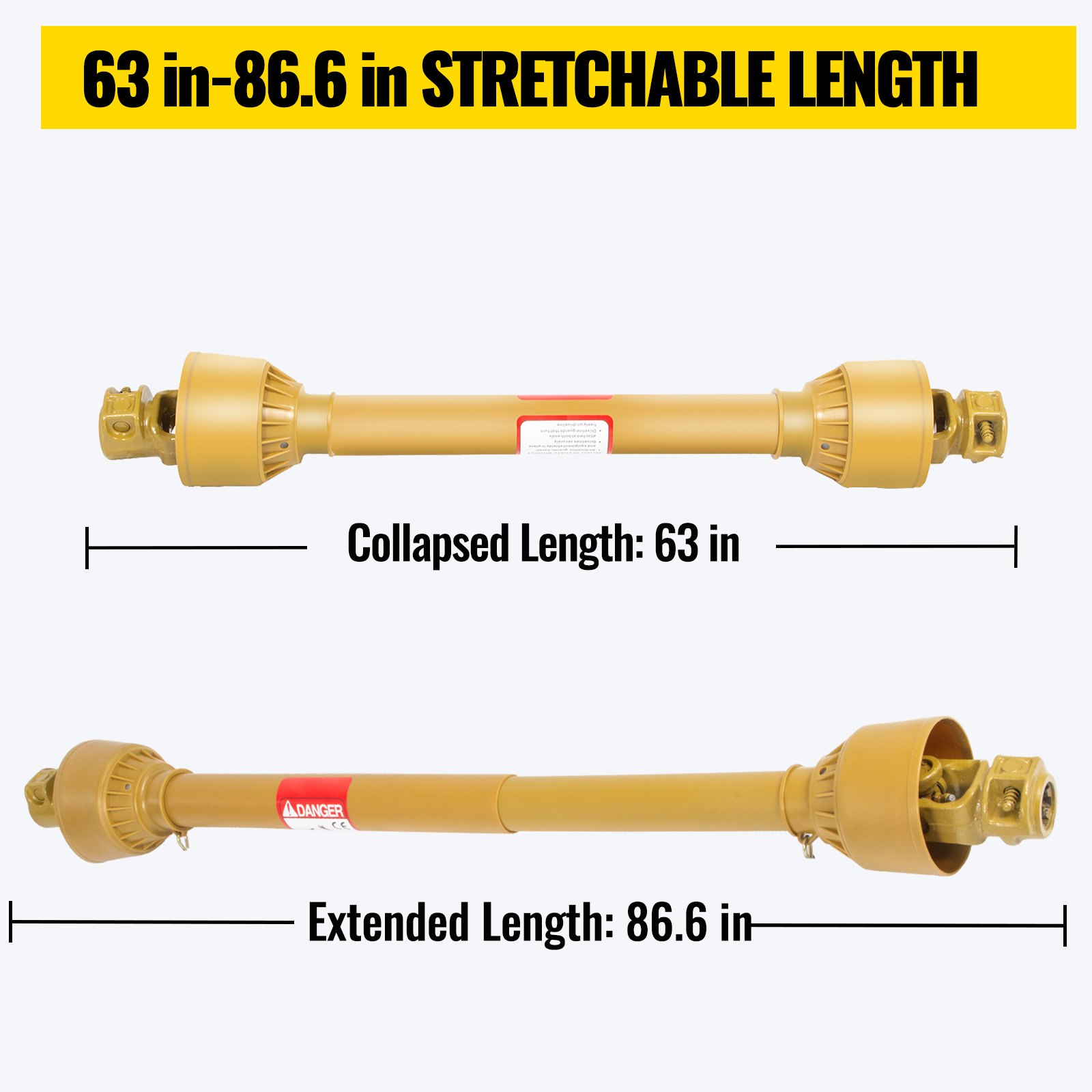 Vevor Traktor Gelenkwelle Zapfwelle Stahl Beidseitig 1-3/8"x6 Zähne 1600-2200mm