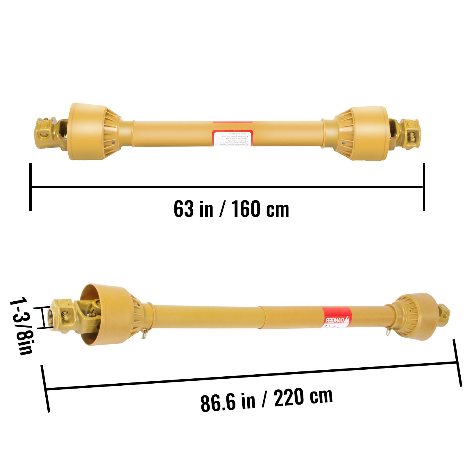 Vevor Traktor Gelenkwelle Zapfwelle Stahl Beidseitig 1-3/8"x6 Zähne 1600-2200mm