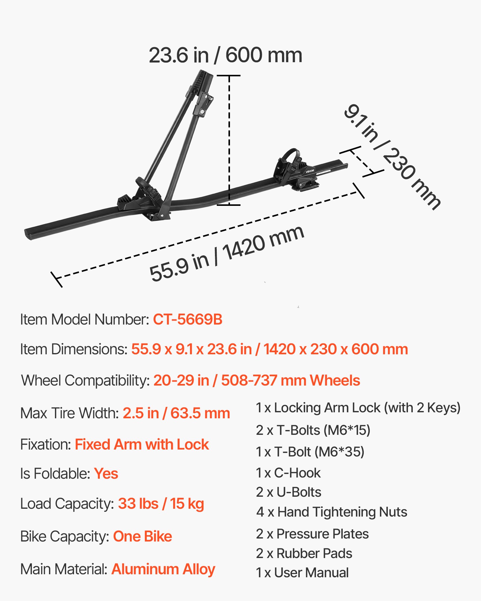VEVOR Dachfahrradträger 15 kg Tragkraft, aufrechter Fahrraddachträger mit sicherem Verriegelungssystem für die meisten Standard-Querträger, aufrechter Autodachträger für SUV Auto, Schwarz