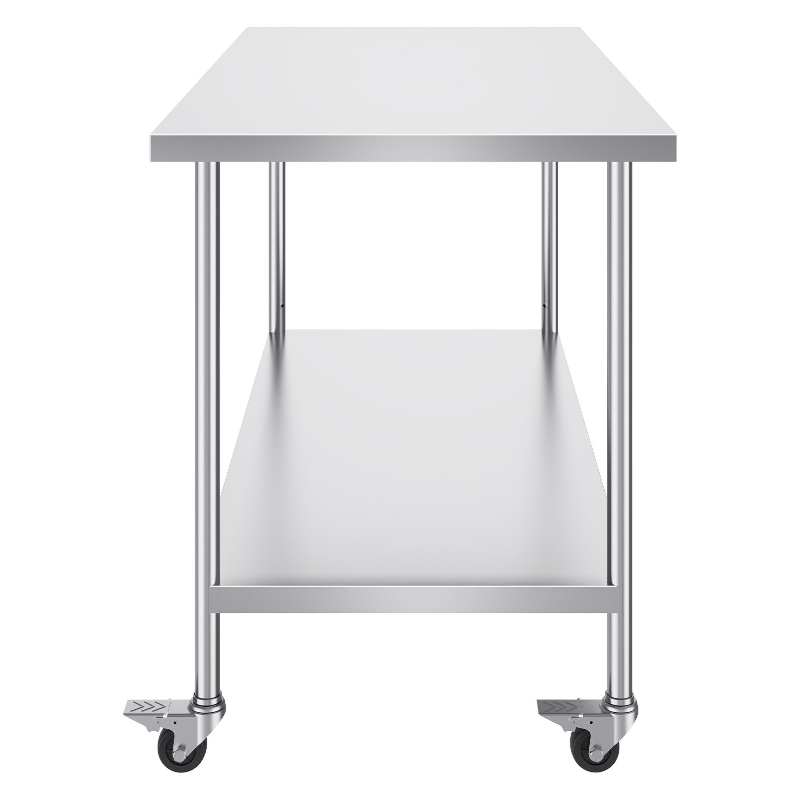 VEVOR Arbeitstisch aus Edelstahl, Zubereitungstisch mit 4 Rädern, 3 einstellbaren Höhenstufen, Arbeitstisch zur Lebensmittelzubereitung für gewerbliche Küchen und Restaurants 762 x 1524 x 954,6 mm