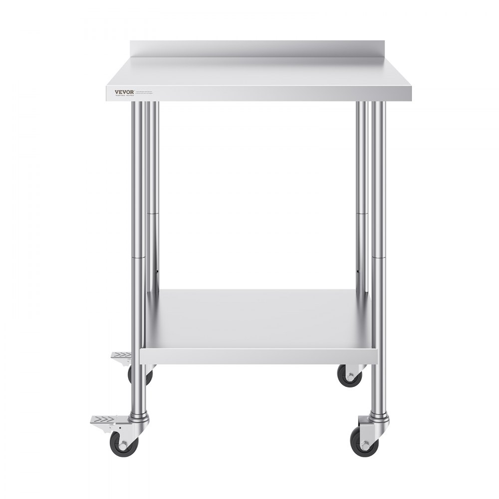 VEVOR Edelstahl-Arbeitstisch, kommerzieller Lebensmittelzubereitungs-Arbeitstisch mit Rollen, Vorbereitungsarbeitstisch, Arbeitstisch mit einstellbarer Höhe für Restaurant, Hotel 610 x 762 x 1005,6 mm