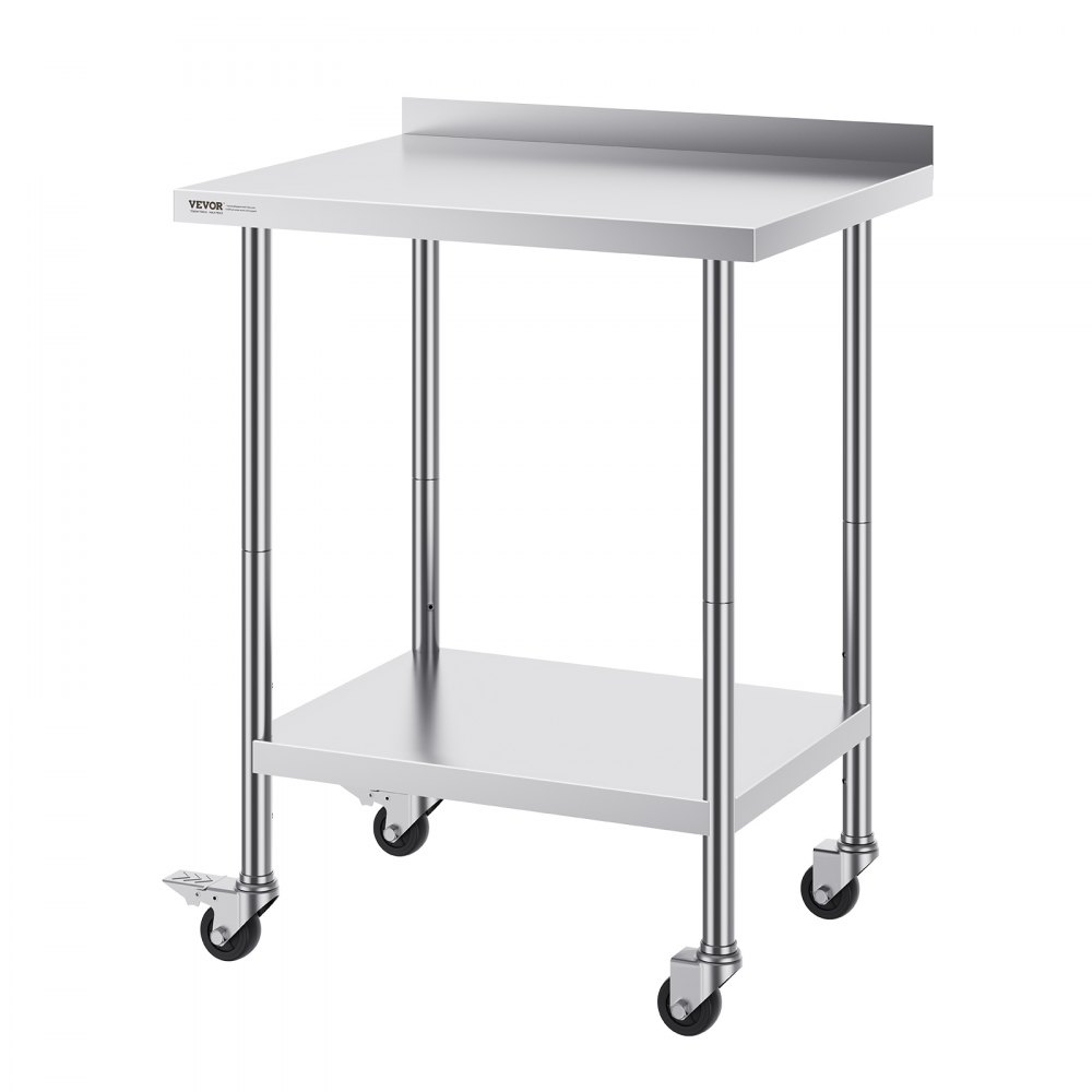 VEVOR Edelstahl-Arbeitstisch, kommerzieller Lebensmittelzubereitungs-Arbeitstisch mit Rollen, Vorbereitungsarbeitstisch, Arbeitstisch mit einstellbarer Höhe für Restaurant, Hotel 610 x 762 x 1005,6 mm