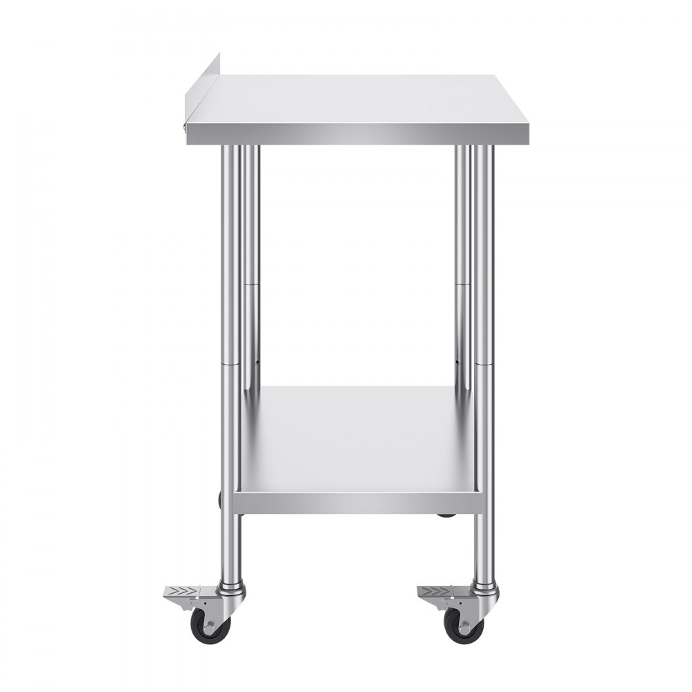 VEVOR Edelstahl-Arbeitstisch, kommerzieller Lebensmittelzubereitungs-Arbeitstisch mit Rollen, Vorbereitungsarbeitstisch, Arbeitstisch mit einstellbarer Höhe für Restaurant, Hotel 610 x 762 x 1005,6 mm