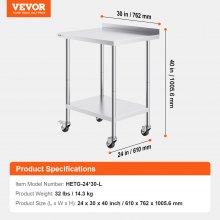 VEVOR Arbeitstisch Küchentisch Zubereitungstisch Rollbar Kommerziell 610x762mm