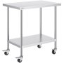VEVOR stainless steel work table, 610 x 914 x 954.6 mm, preparation table with 4 wheels, 3 adjustable height levels, food preparation work table for commercial kitchens and restaurants