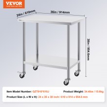 VEVOR Edelstahl-Arbeitstisch Vorbereitungstisch Rollbar Kommerziell 610x914mm