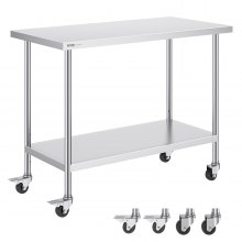 VEVOR Arbeitstisch aus Edelstahl, Rollbarer Küchentisch, 3 einstellbaren Höhenstufen, robuster Küchentisch zur Lebensmittelzubereitung für gewerbliche Küchen und Restaurants 610 x 1219 x 954,6 mm