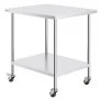 VEVOR Arbeitstisch aus Edelstahl, Küchentisch 762 x 914 x 954,6 mm, Zubereitungstisch, mit 4 Rädern, 3 einstellbaren Höhenstufen, Arbeitstisch zur Lebensmittelzubereitung für gewerbliche Restaurants
