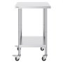 VEVOR stainless steel work table, 61 x 61 x 96.5 cm, catering preparation table with 4 wheels, 3 adjustable height levels, food preparation work table for commercial kitchens and restaurants