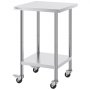 VEVOR stainless steel work table, 61 x 61 x 96.5 cm, catering preparation table with 4 wheels, 3 adjustable height levels, food preparation work table for commercial kitchens and restaurants