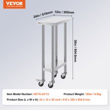 VEVOR Edelstahl-Arbeitstisch Kommerzieller Vorbereitungstisch 61x35cm Rollbar