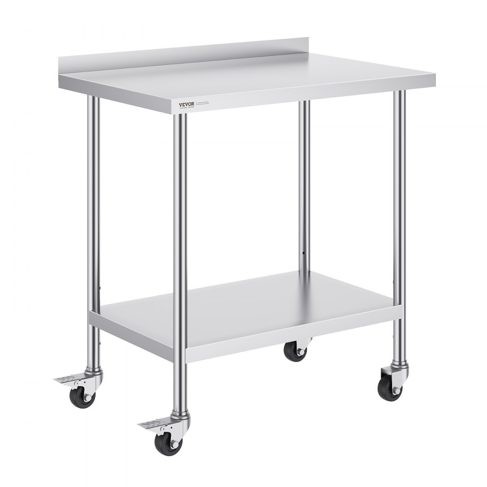 VEVOR Edelstahl-Arbeitstisch, kommerzieller Lebensmittelzubereitungs-Arbeitstisch mit Rollen, Vorbereitungs-Arbeitstisch, Metall-Arbeitstisch mit einstellbarer Höhe für Restaurant 610 x 914 x 1005,6 m