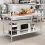 VEVOR Zubereitungstisch aus Edelstahl, Robuster Arbeitstisch aus Metall mit 3 einstellbaren Höhenstufen, gewerbliche Arbeitsstation für Küche, Garage, Restaurant, Hinterhof 762 x 1524 x 864 mm