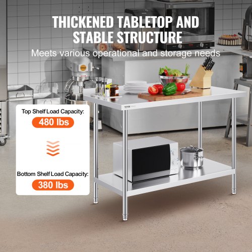 VEVOR Edelstahl-Arbeitstisch – 610x1219x914 Mm, Verstellbare Regalböden, Für Küche & Werkstatt