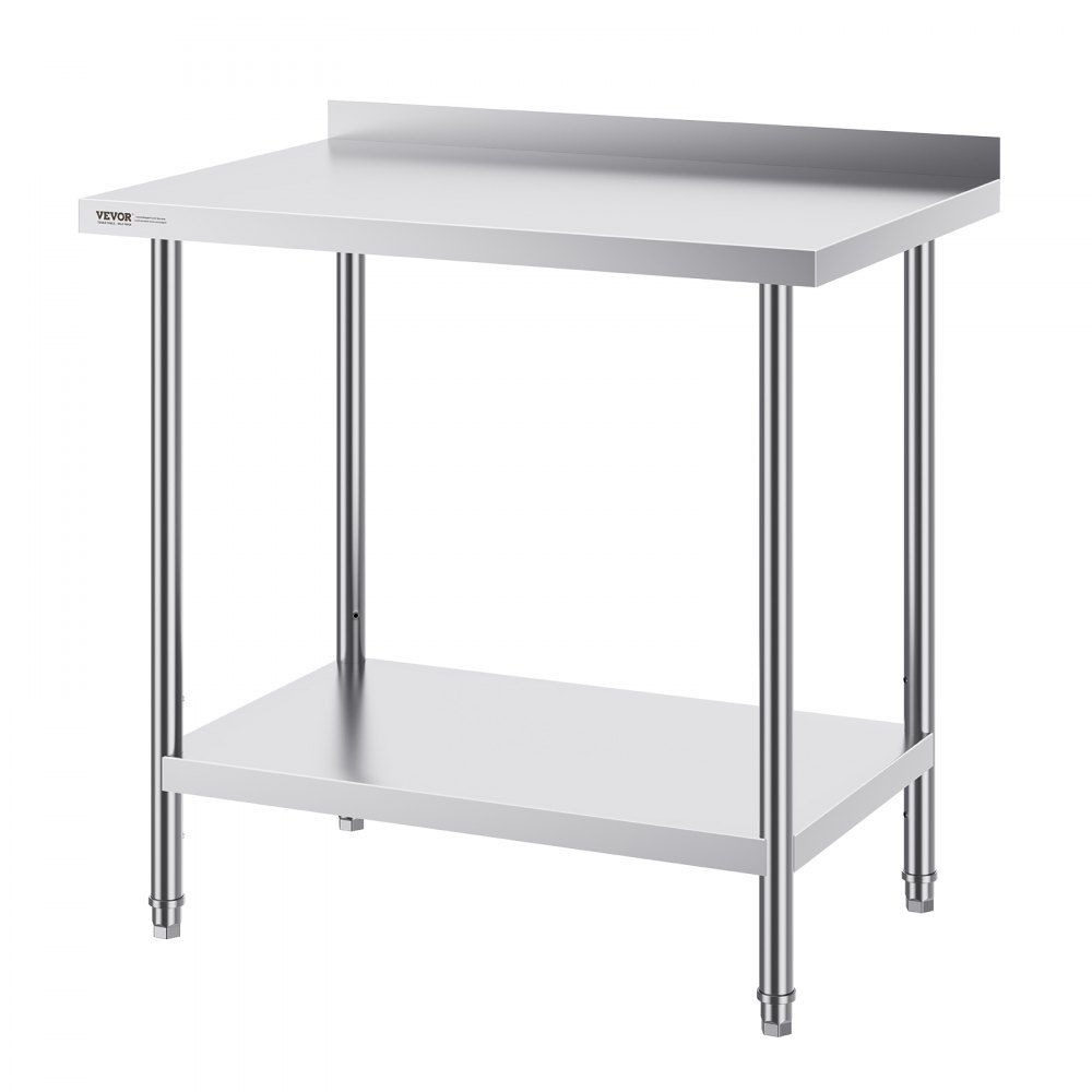 VEVOR Edelstahl-Arbeitstisch, gewerblicher Arbeitstisch zur Lebensmittelzubereitung, robuster Arbeitstisch aus Metall mit einstellbarer Höhe für Restaurant, Zuhause und Hotel 610 x 914 x 914 mm