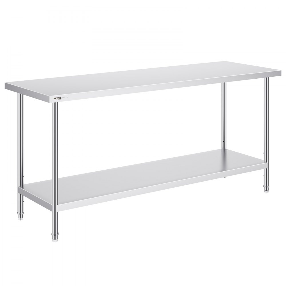 VEVOR Zubereitungstisch aus Edelstahl, robuster Metall-Arbeitstisch mit 3 einstellbaren Höhenstufen, gewerbliche Arbeitsstation für Küche, Garage, Restaurant, Hinterhof 610 x 1829 x 864 mm