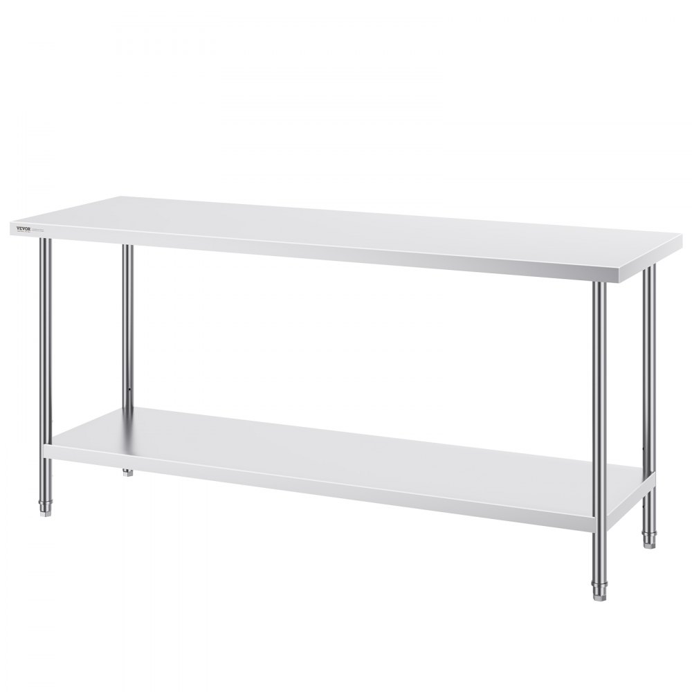 VEVOR Zubereitungstisch aus Edelstahl, robuster Metall-Arbeitstisch mit 3 einstellbaren Höhenstufen, gewerbliche Arbeitsstation für Küche, Garage, Restaurant, Hinterhof 610 x 1829 x 864 mm
