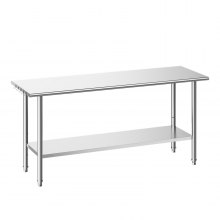 VEVOR Gasto Arbeitstisch 1829 x 610 x 894 mm, Edelstahltisch mit 2 Ebenen & Höhenverstellbaren Ablagen, Tragkraft Obere Ablage (263 kg) Untere Ablage (218 kg) Vorbereitungstisch für Restaurant Silber