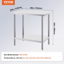 VEVOR Arbeits- und Vorbereitungstisch Gewerblicher Arbeitstisch  610x914x864mm