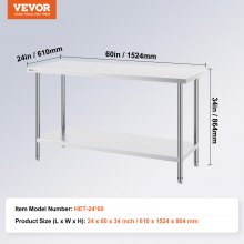 VEVOR Arbeits- und Vorbereitungstisch Edelstahl Küchentisch 610x1524mm Hotel