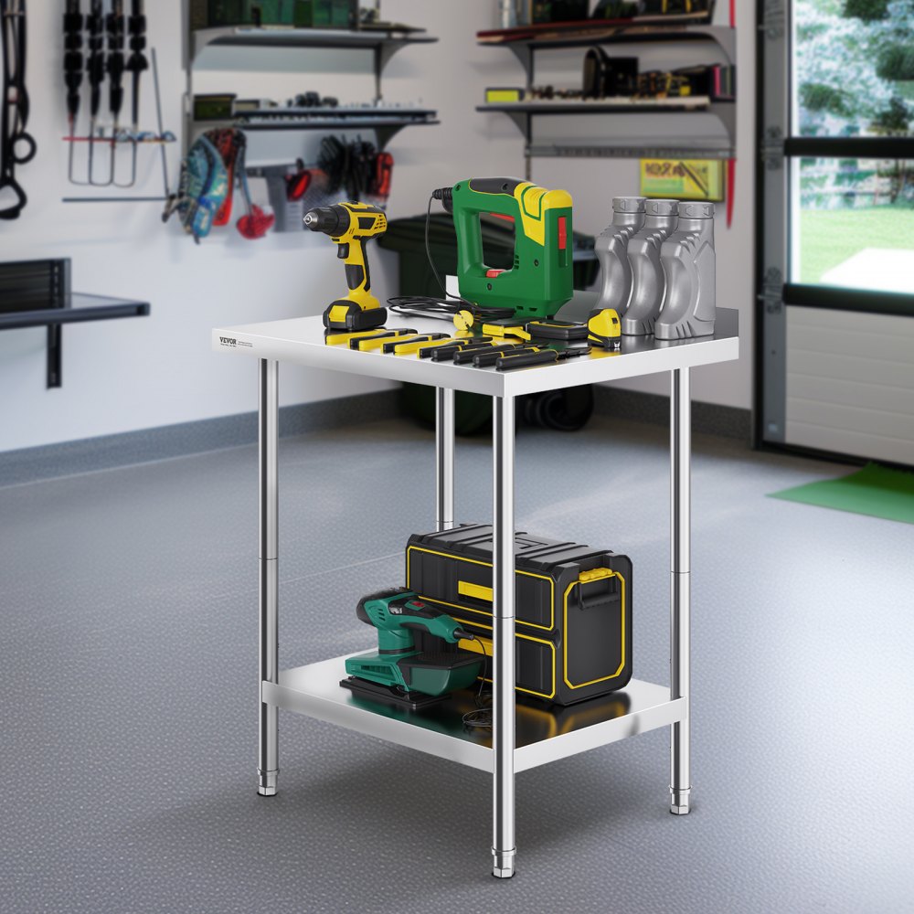VEVOR Edelstahl-Arbeitstisch, gewerblicher Arbeitstisch zur Lebensmittelzubereitung, robuster Arbeitstisch mit einstellbarer Höhe für Restaurant, Zuhause und Hotel Zubereitungstisch 610 x 762 x 914 mm
