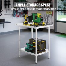 VEVOR Edelstahl-Arbeitstisch, gewerblicher Arbeitstisch zur Lebensmittelzubereitung, robuster Arbeitstisch mit einstellbarer Höhe für Restaurant, Zuhause und Hotel Zubereitungstisch 610 x 762 x 914 mm