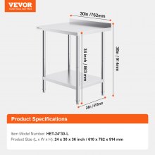 VEVOR Edelstahl-Arbeitstisch, gewerblicher Arbeitstisch zur Lebensmittelzubereitung, robuster Arbeitstisch mit einstellbarer Höhe für Restaurant, Zuhause und Hotel Zubereitungstisch 610 x 762 x 914 mm