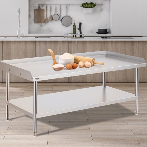 VEVOR Edelstahl Arbeitstisch Gewerblich – 76,2 X 30,5 Cm, 200 Kg Tragkraft – Mit Rollen & Verstellbarem Regal