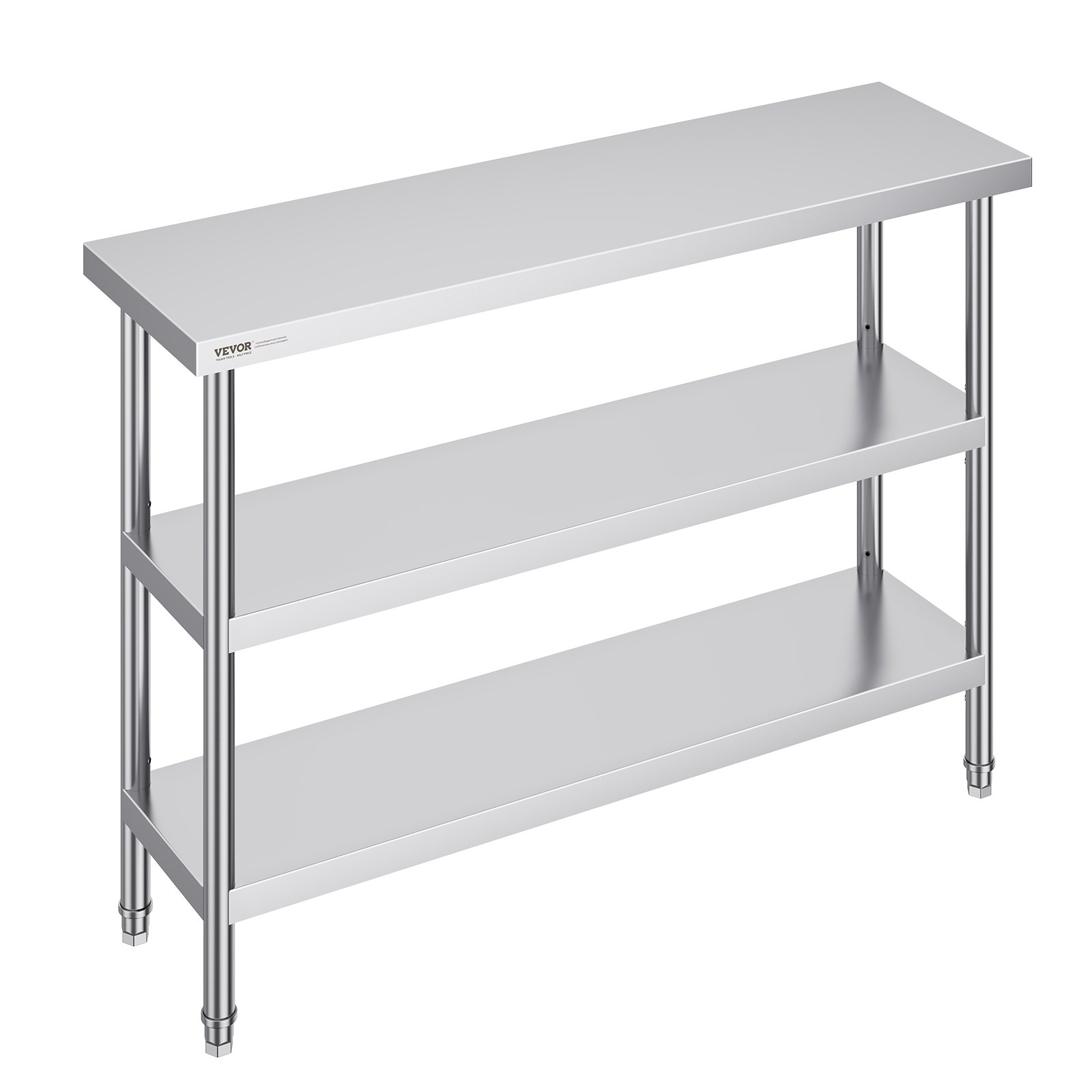 VEVOR Lebensmittel-Zubereitungstisch aus Edelstahl, 356 x 1219 x 864 mm gewerblicher Küchenarbeitstisch, mit 2 verstellbaren Unterregalen, Zubereitungstisch für Grill, Küche, Zuhause und Garage