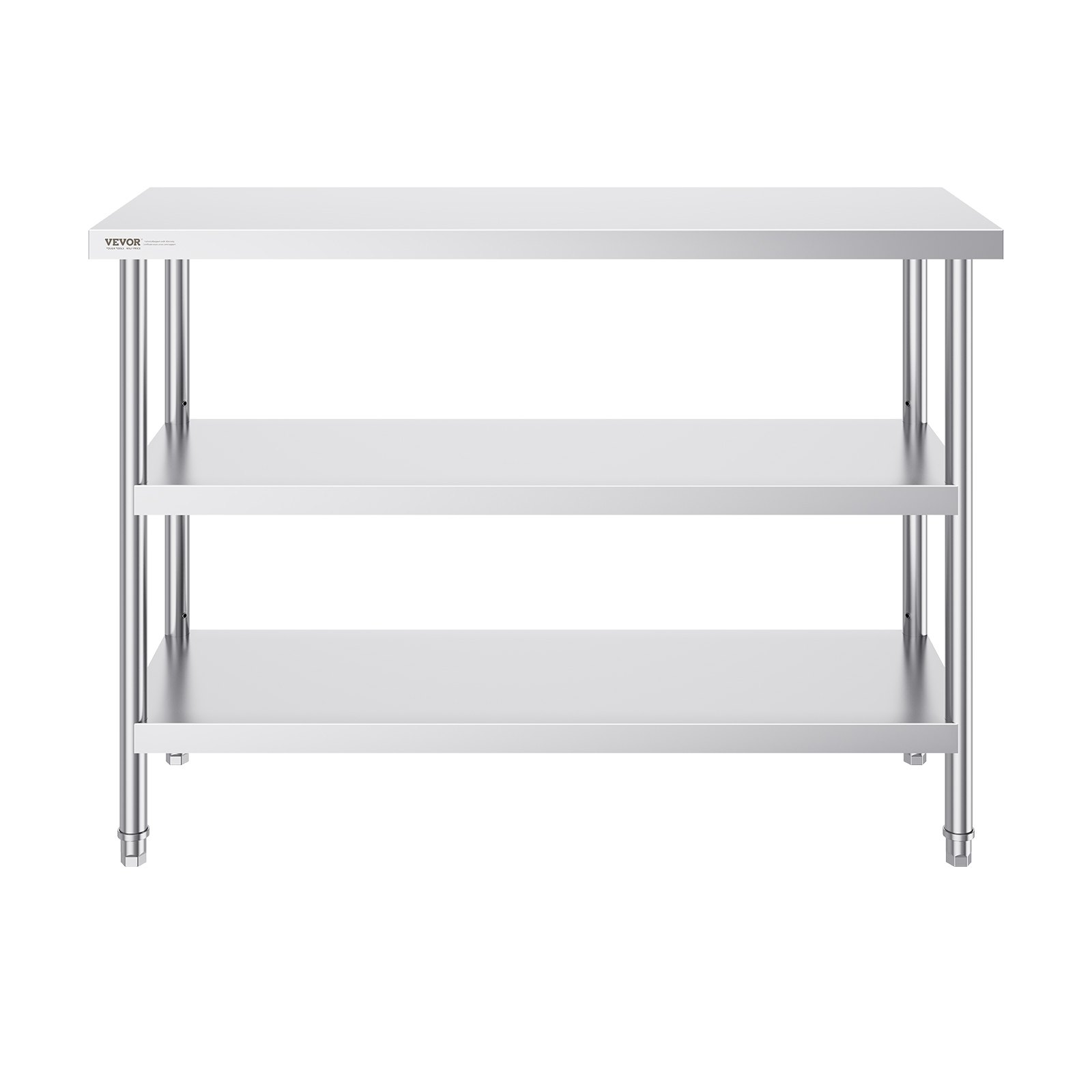 VEVOR Lebensmittel-Zubereitungstisch aus Edelstahl, Gewerblicher Küchenarbeitstisch, mit 2 verstellbaren Unterregalen, 457 x 1219 x 864 mm Zubereitungstisch für Grill, Küche, Zuhause